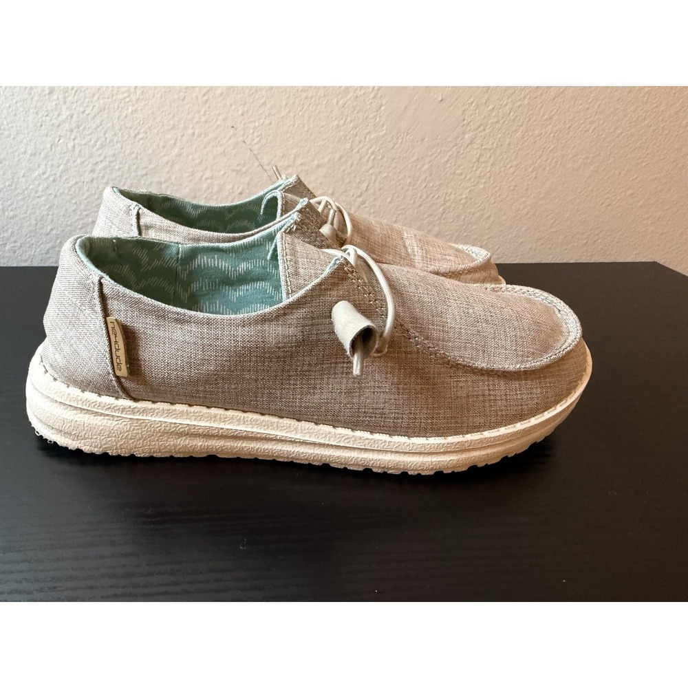 Hey Dude Wendy Chambray Beige Lightweight Comfort Boat Shoes Women's US 6 EU 37